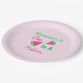 Eén op een meloen op de eerste verjaardag papieren bordje (Gekanteld)