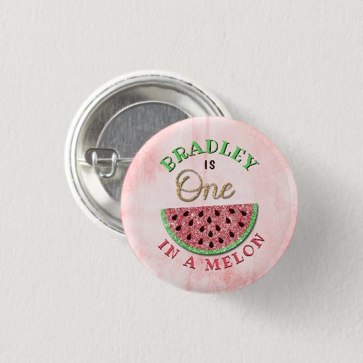 Eén op een meloen op de eerste verjaardag ronde button 3,2 cm (Voorkant /achterkant)