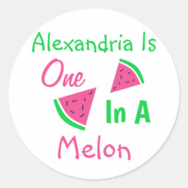 Eén op een meloen op de eerste verjaardag ronde sticker