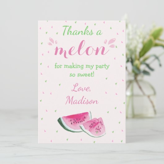 Een op een meloensmeloen voor de eerste verjaardag bedankkaart (Staand voorkant)