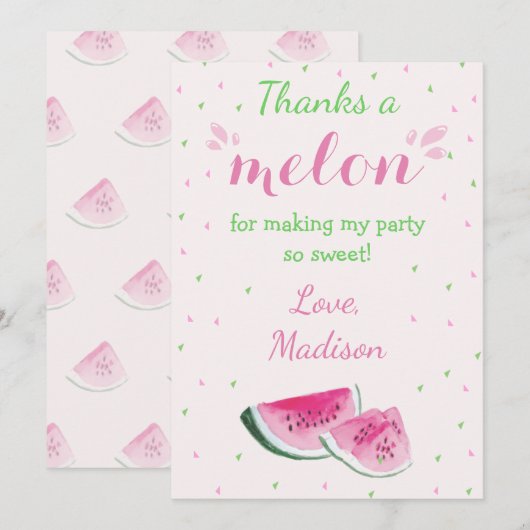 Een op een meloensmeloen voor de eerste verjaardag bedankkaart (Voorkant / Achterkant)