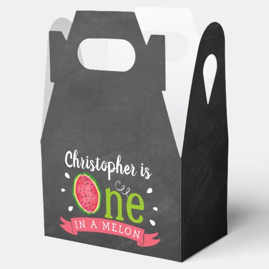 Eén op een Melon Chalkboard op de eerste verjaarda Bedankdoosjes (Geopend)