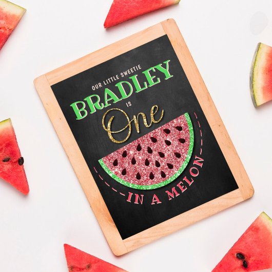 Eén op een Melon Chalkboard op de eerste verjaarda Poster