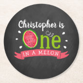 Eén op een Melon Chalkboard op de eerste verjaarda Ronde Kartonnen Onderzetter (Voorkant)