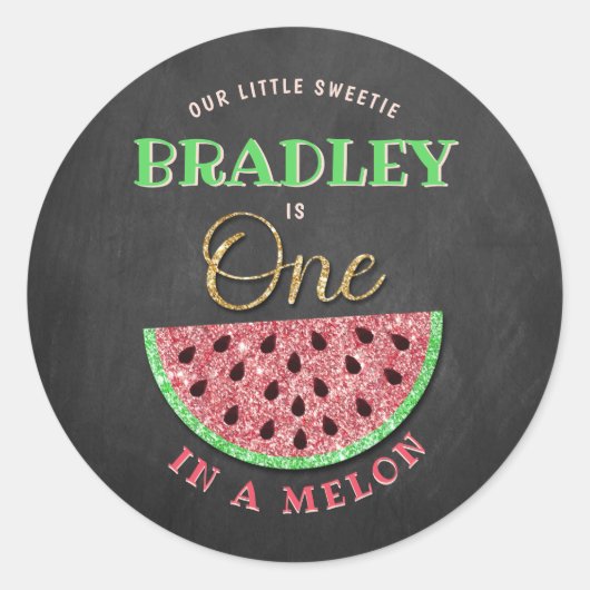 Eén op een Melon Chalkboard op de eerste verjaarda Ronde Sticker (Voorkant)