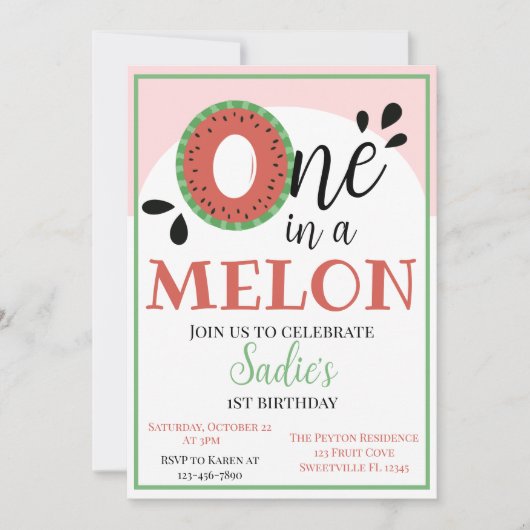 Eén op een Melon First Birthday Kaart (Voorkant)