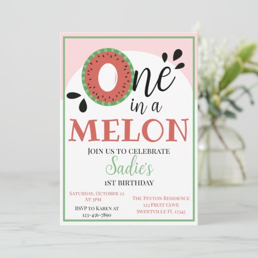 Eén op een Melon First Birthday Kaart (Staand voorkant)