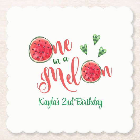 Eén op een Melon First Birthday Kartonnen Onderzetters (Voorkant)