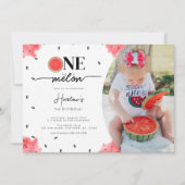 Eén op een Melon Foto 1st Birthday Uitnodiging (Voorkant)
