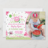 Eén op een Melon Foto 1st Birthday Uitnodiging (Voorkant)