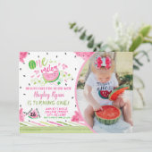 Eén op een Melon Foto 1st Birthday Uitnodiging (Staand voorkant)