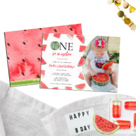 Eén op een Melon Foto 1st Birthday Uitnodiging