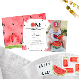 Eén op een Melon Foto 1st Birthday Uitnodiging