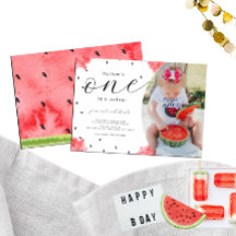 Eén op een Melon Foto 1st Birthday Uitnodiging