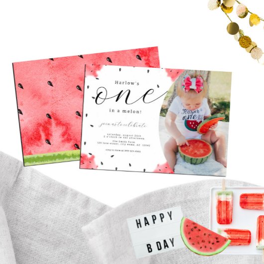 Eén op een Melon Foto 1st Birthday Uitnodiging