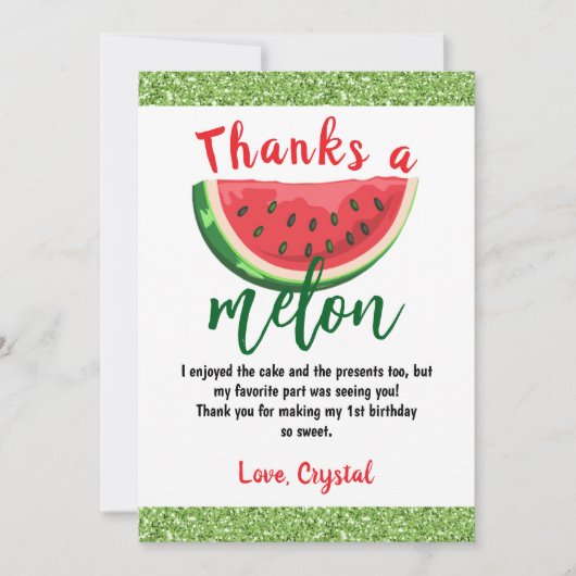 Eén op een Melon Glitter Watermelon Eerste Dag Bedankkaart (Voorkant)