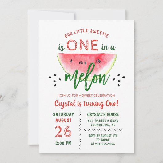 Eén op een Melon Glitter Watermelon Eerste Dag Kaart (Voorkant)