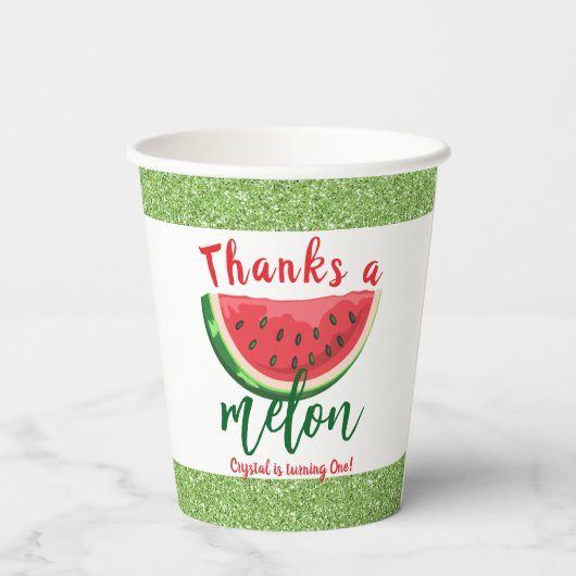 Eén op een Melon Glitter Watermelon Eerste Dag Papieren Bekers (Achterkant)