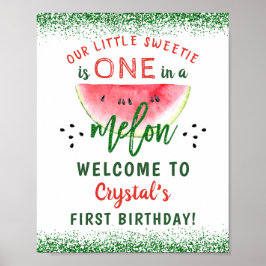 Eén op een Melon Glitter Watermelon Eerste Dag Poster