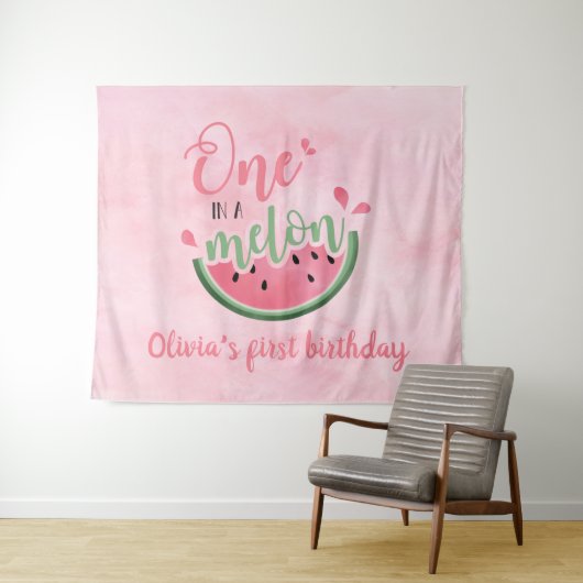 Eén op een Melon watermeloen waterverf op de eerst Wandkleed (In Situ (horizontaal))