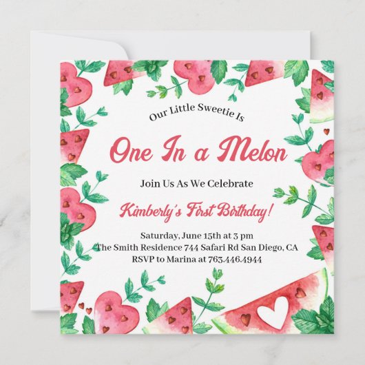 Eén op een Melon Watermeloen Zomer 1e verjaardag Kaart (Voorkant)