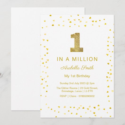 Eén op een miljoen, 1e verjaardagsuitnodiging baby kaart (Voorkant / Achterkant)