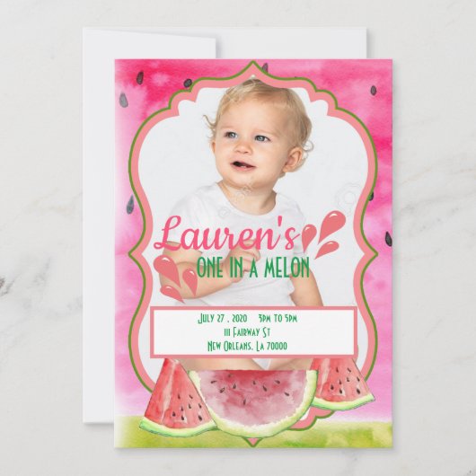 Eén op een uitnodiging voor een Melon Birthday (Voorkant)