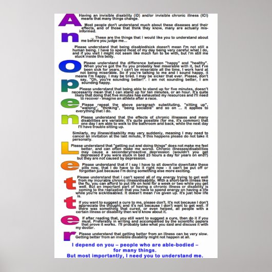Een open brief aan diegenen zonder chronische ziek poster (Voorkant)