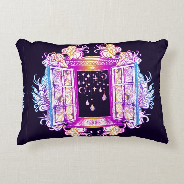 Een open  venster met slangen tegen een achtergron accent kussen (Voorkant)