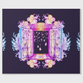 Een open  venster met slangen tegen een achtergron cadeaupapier (Vlak)