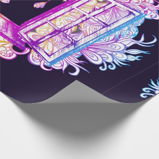 Een open  venster met slangen tegen een achtergron cadeaupapier (Hoek)