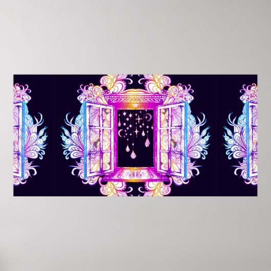 Een open  venster met slangen tegen een achtergron poster (Voorkant)