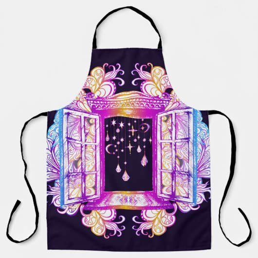 Een open venster met slangen tegen een achtergron schort (Voorkant)