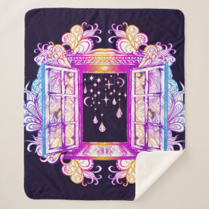 Een open  venster met slangen tegen een achtergron sherpa deken