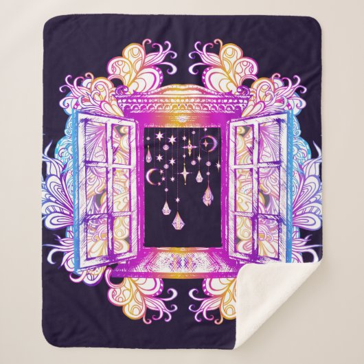 Een open  venster met slangen tegen een achtergron sherpa deken (Voorkant)