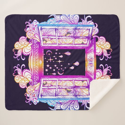 Een open  venster met slangen tegen een achtergron sherpa deken (Voorkant (horizontaal))