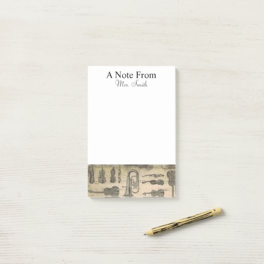 Een opmerking op blad Music Note Tuba Violin Guita (Op bureau)