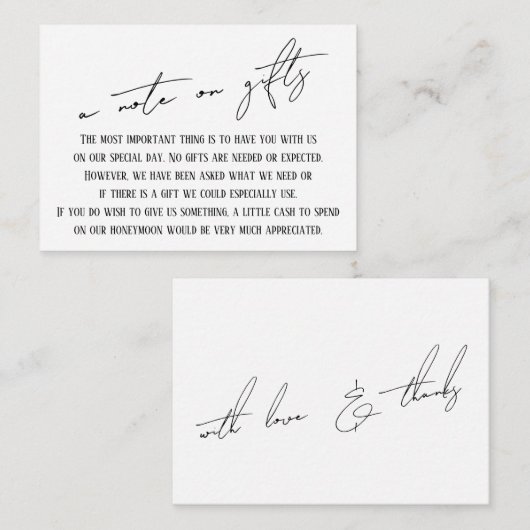 Een opmerking over geschenken, modern handschrift informatiekaartje (Voorkant / Achterkant)