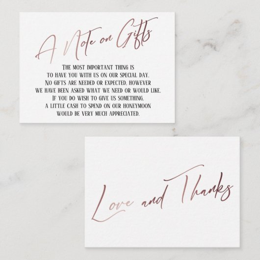 Een opmerking over Gifts Roos Gold Handwriting Wed Informatiekaartje (Voorkant / Achterkant)