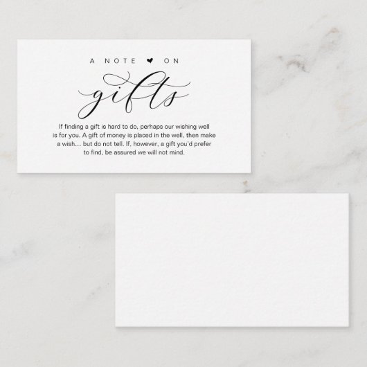 Een opmerking over huwelijkscadeaus, mooie luxe lu informatiekaartje (Voorkant / Achterkant)