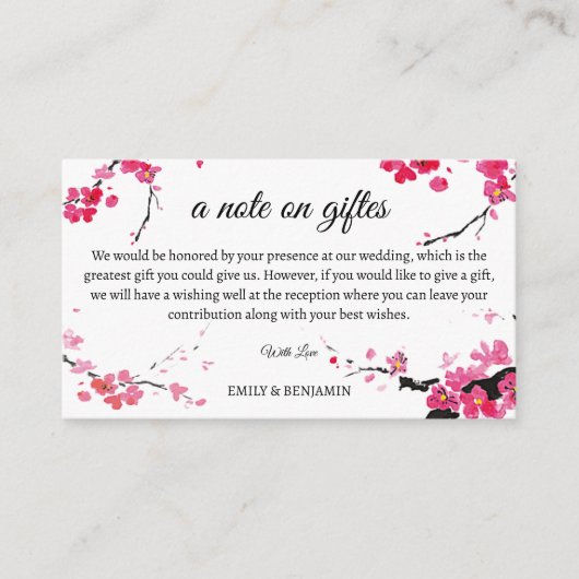 een opmerking over weddenschappen met cadeautjes o informatiekaartje (Voorkant)