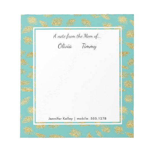 Een opmerking van de moeder van...Blauwgroen & Gol Notitieblok (Voorkant)