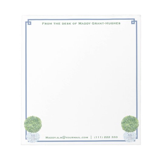 Een opmerking van | Topiary Chic Blue Greek Key Bo Notitieblok (Voorkant)