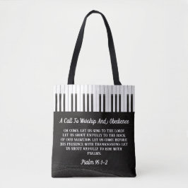 Een oproep tot aanbidding - zwart-wit piano key Af Tote Bag
