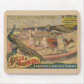 Een optredende zebu en pauw met clown trainer muismat (Voorkant)