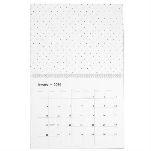 Een opvallend blauw en roze bloemmotief contrastee kalender (Jan 2026)
