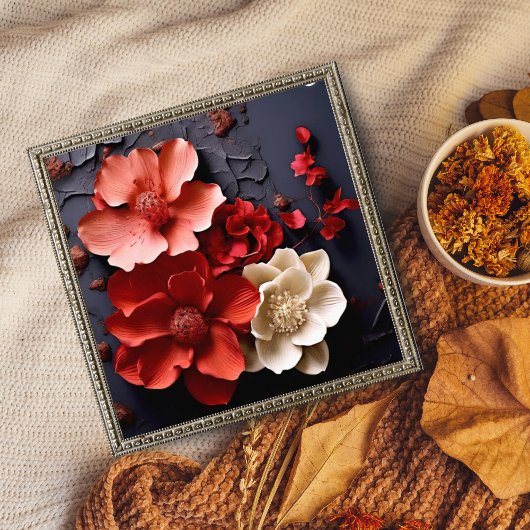 Een opvallend boeket van rode en witte bloemen foto afdruk