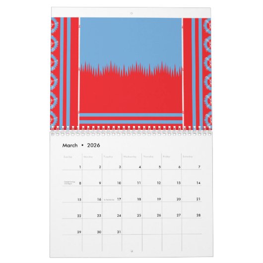 Een opvallend patroon van rood en blauw, elegant f kalender (Mar 2026)