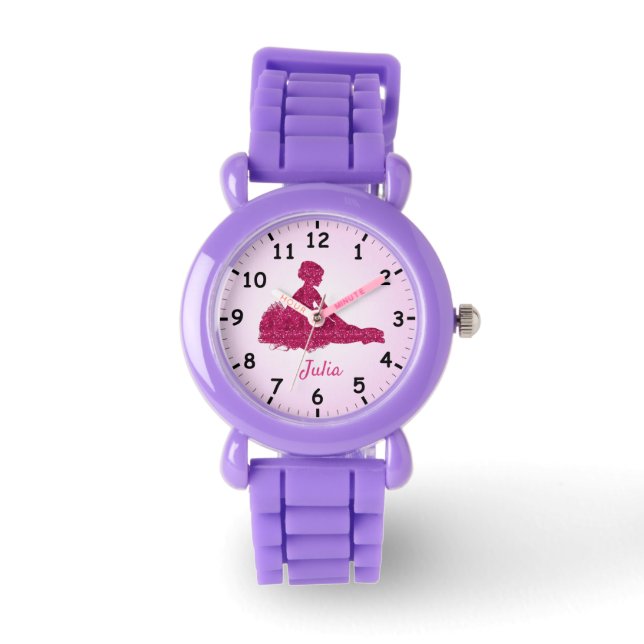 Een opvallende en glitterige ballerina personalise horloge (Voorkant)