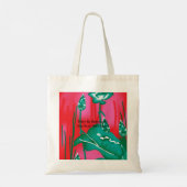 Een opvallende rode en groene sjaal met bloemen en tote bag (Achterkant)
